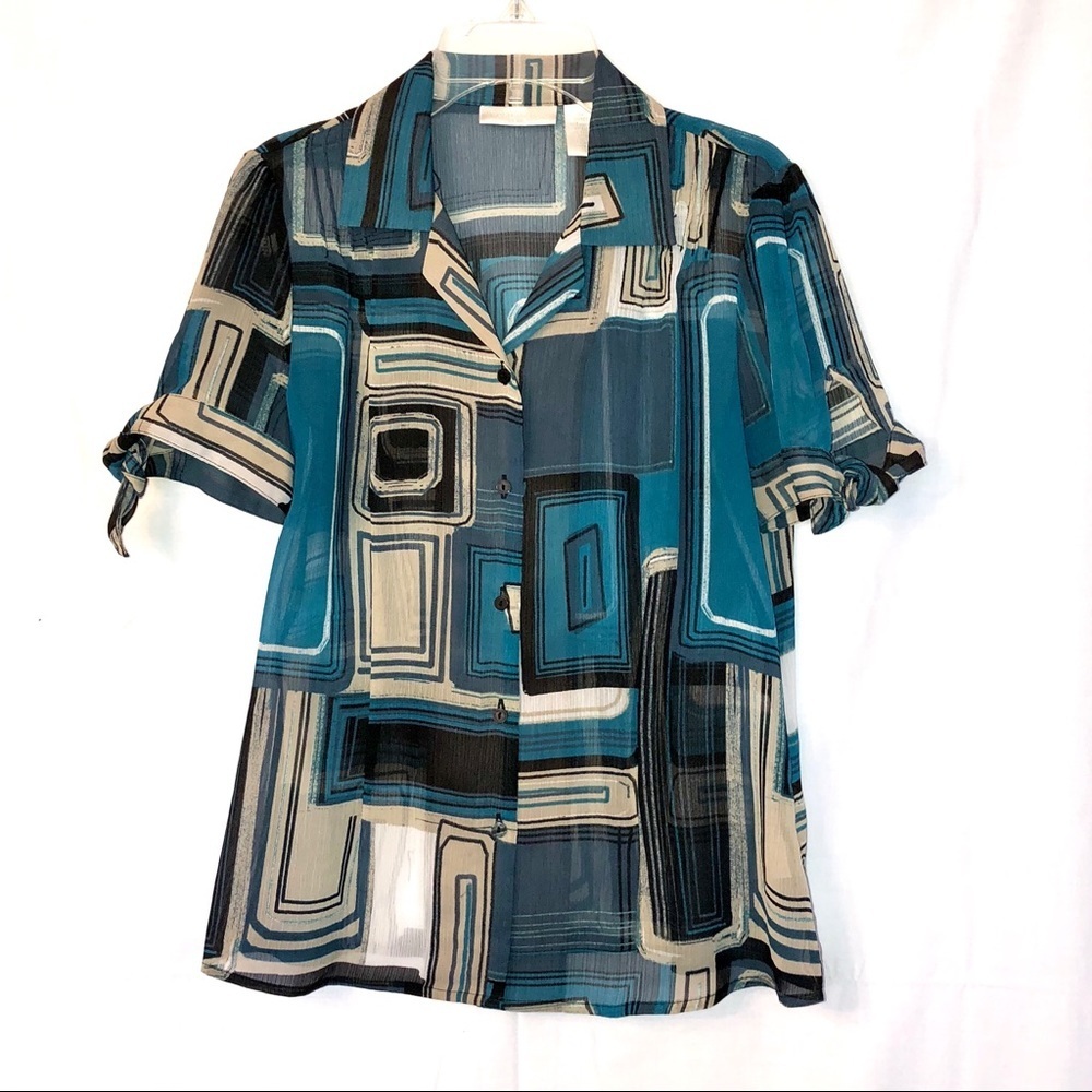 Worthington Sheer Colorful Blouse Women Petite 8P